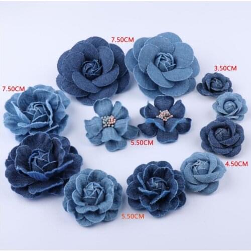 5Pcs/Lot Korea Denim Fabric Flowers Hair Accessories Clothes Hats Dress Decoration DIY Crafts Supplies