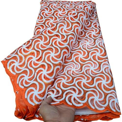 5yards/pc) High grade hand cut African organza lace fabric in orange with wonderful sequins embroidery for party dress OP171