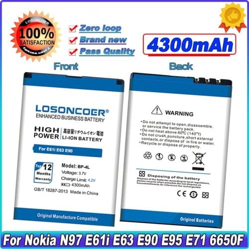 LOSONCOER 4200mAh BP-4L BP 4L BP4L Battery For Nokia E61i E63 E90 N97 N810 E95 E71 6650F E72 E52 Mobile Phone Battery