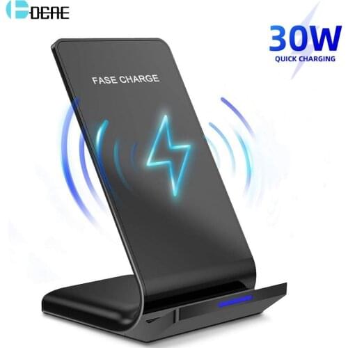 30W Qi Fast Wireless Charger Stand Desktop Charging Dock Station for iPhone 12 11 XS XR X 8 Samsung S21 S20 S10 S9 Phone Charger