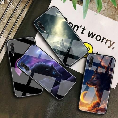 Moon roaring wolf Tempered Glass Case For Samsung Galaxy A10S A10E A20S A20E A30S A40 A50S A60 A70 A80 A90 A6 A7 A8 Shell