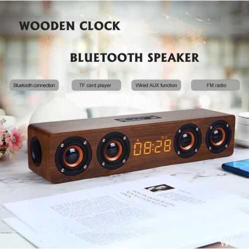Wooden Wireless Bluetooth Speaker Portable Alarm Clock Stereo PC TV System Speaker Desktop Sound Post FM Radio Computer Speaker
