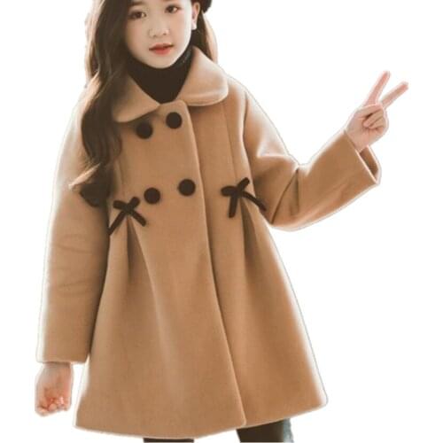 Winter Baby Girl Woolen Thicken Jacket Princess bow Children Kids Outerwear Coats