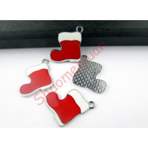 ECM05 Mix Color 20Pcs Alloy Metal Enamel Christmas Gift Sock Charms Pendants 27X24mm