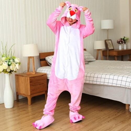 Unicorn Pajamas Adult Animal Pink Panther Cat Onesie Women Men Couple Winter Pajamas Suit Sleepwear Flannel Homewear