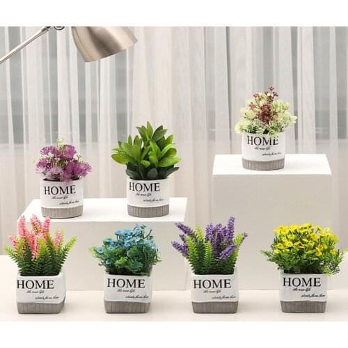 1 Set Artificial Plant Decorative Flower Home Decoration Fake Flower Small Mini Potted Bonsai Green Plant With Vase