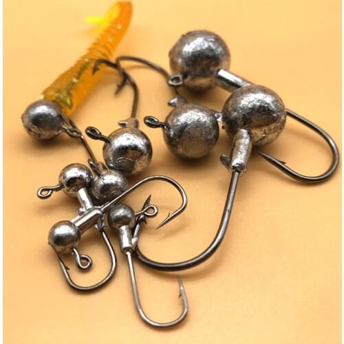 Metal Jig Head Hooks 50pcs/box Offset Barbed Jigging Sea Fishing Hook 1g-20g for Soft Worm Bait with Box and Soft Lures Jighead