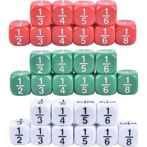 10pcs Fractional Dice 16mm Acrylic Dice Number Dice Educational Kids Math Toys