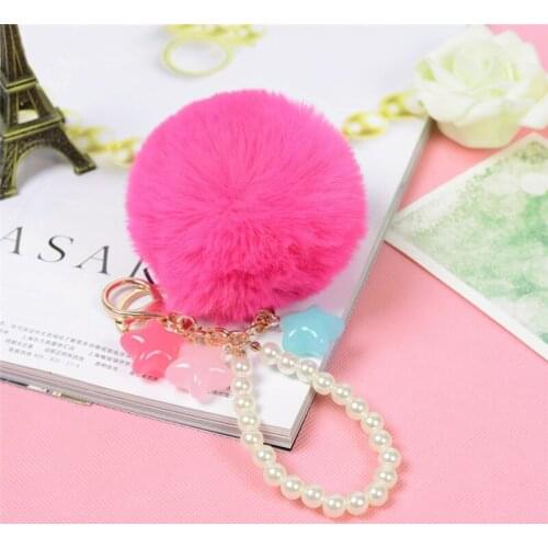 Fashion Hot Selling Plush Imitated Rabbit Fur Ball Keychain With Star Fur Pom Pom Key Chain Ball Pendant Bag Accessories EH707