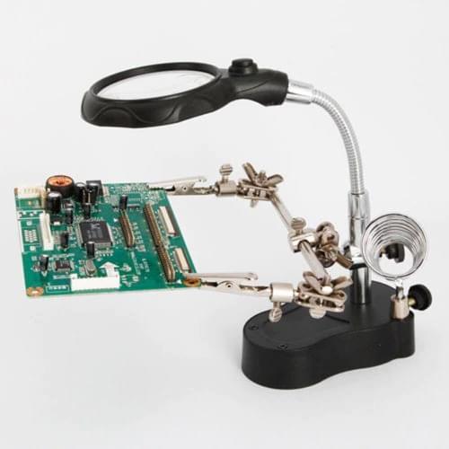 MG16129-A LED Clamp Soldering Iron Stand Helping Hands Magnifying Glass Magnifier Crocodile Clip SMD Hands Soldering Iron Stand