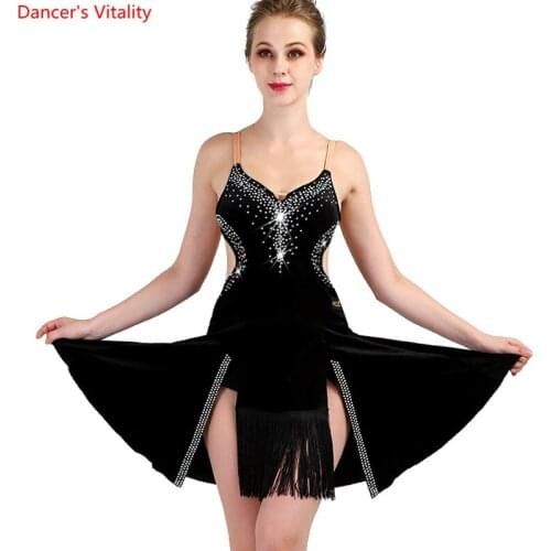 Fashion Latin Dance Dress Sexy Backless Diamond Tassel Competition Clothes Women Girls Latin Ballroom Dance Performance Dresses