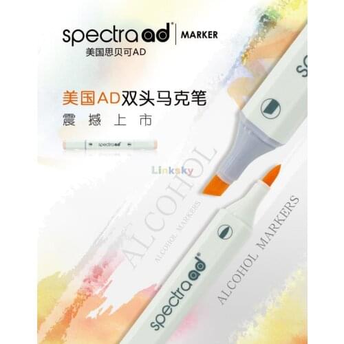 Chartpak Spectra AD Marker Set, Tri-Nib and Brush Dual-Tip, 24 36 48 72 96 Assorted Colors,Low Odor, Alcohol-based Marker Set