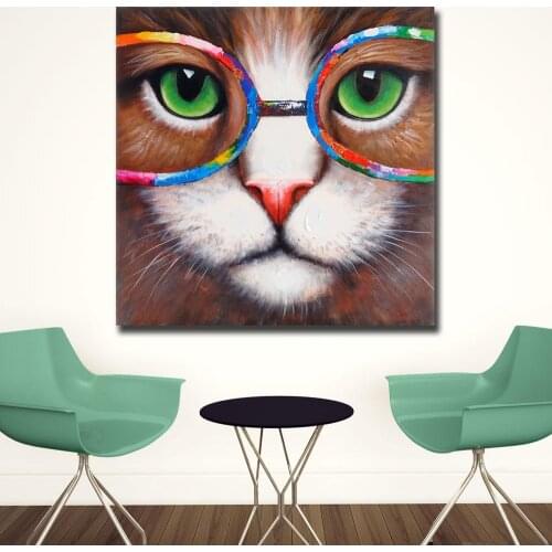 Wall Art Pictures For Living Room Home Decor Pop Art Cat-Eyes-green-with-glasses-of-colors painting Canvas Oil Painting Printed