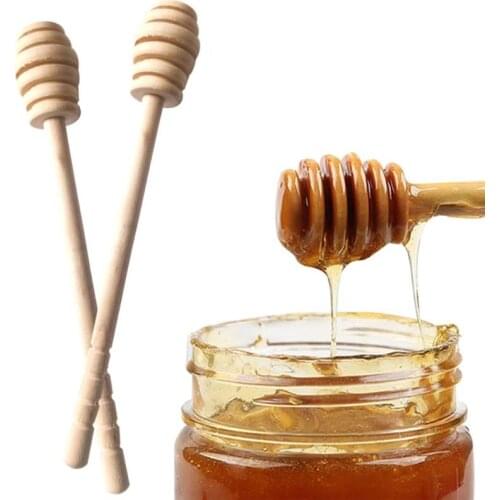 New Honey Stir Bar Mixing Handle Jar Spoon Practical Long Handle Wood Honey Dipper Stick Honey Mixer Bar Spoon Kitchen Tool
