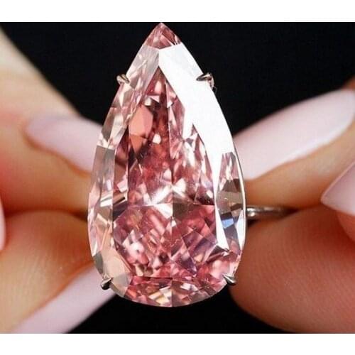 New Drops Pear Shaped Pink Crystal Ring Exaggerated Womens Classic Jewelry Bridal Engagement Wedding Ring Party Dress Jewelry