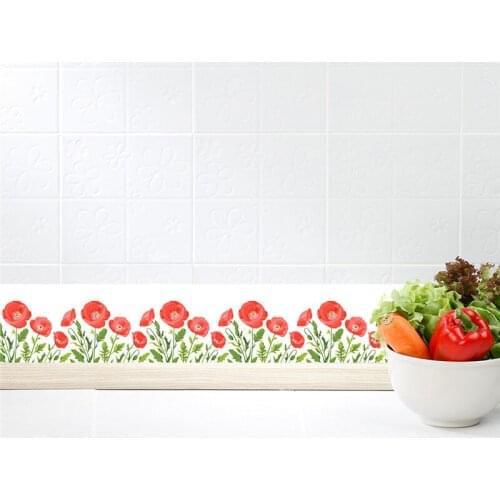 New Eco-friendly PVC Poppy flower Border roll Fashion decorative Baseboard sticker corridor kitchen Background decoration