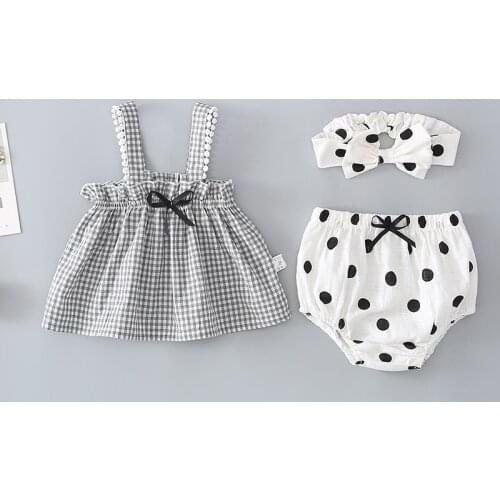 Newborn Baby Clothing Set Baby Plaid Dress+underwear+hairband Children Summer Three-piece Suits 0-3 Years Infant Baby Clothes