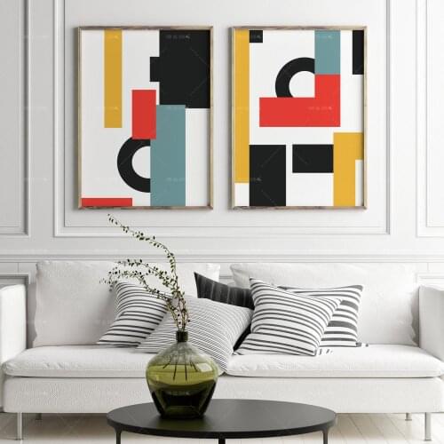 Canvas Prints Scandinavian Print, Nordic Decor, Bauhaus Poster, Graphic Art Poster Mondrian Poster Abstract Set Modern Wall Art