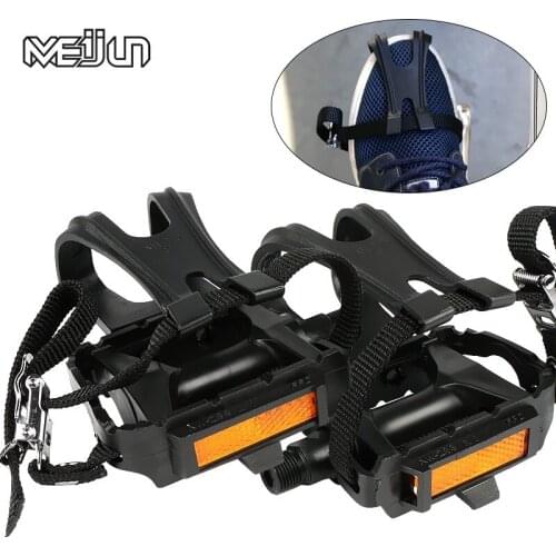 MEIJUN 1 Pair MTB Mountain Bike Pedals Nylon Bicycle Pedals with Toe Clips and Straps Cycling Bicycle Accessories