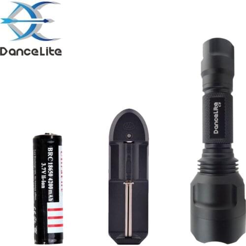 Gift Set ~ DanceLite C8 XM-L2 U3 1800Lm 5M LED Flashlight + 4000mAh 18650 Battery + Wireless Single Charger (US/EU)