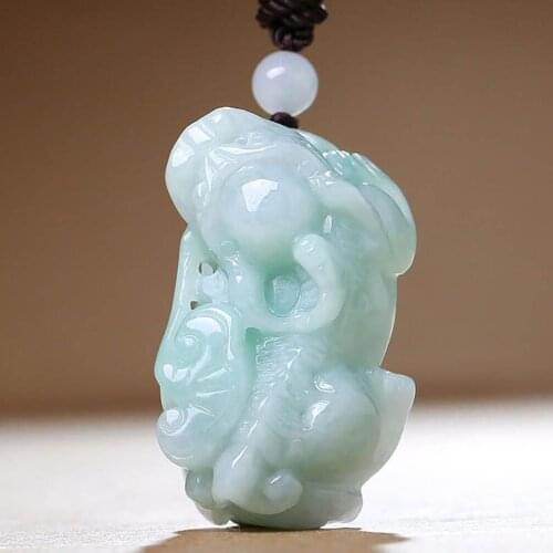 Certified Burma Jade Pendant PIYAO Jadeite Jewelry Jade Jewelry Amulet Jade with Chain Naszyjnik