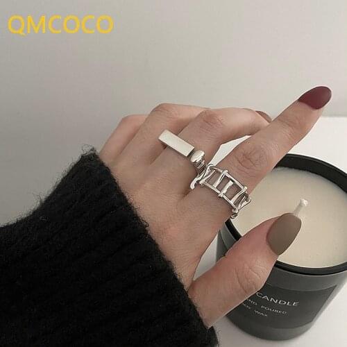 QMCOCO 925 Silver Simple Rings For Women And Man INS Fashion Geometry Vintage Elegant Birthday Party Jewelry Gifts