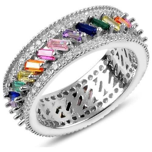 Silverlina Silver Multicolour Baget Zircon Stone Ring