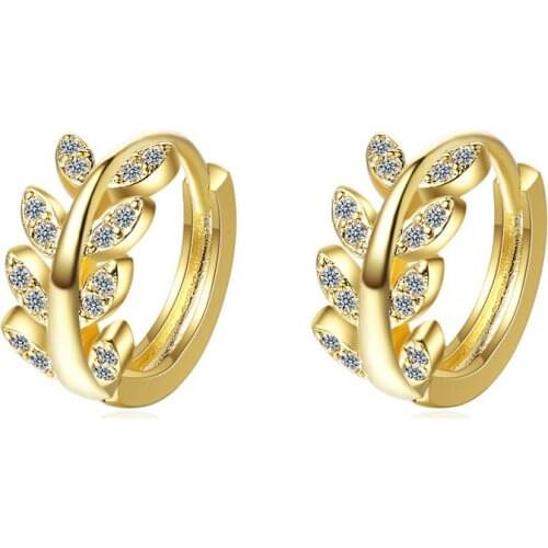 Luxury Gold Silver Color AAA Zircon Hoop Earrings for Women Female Fashion Korean Leaf Earring Anniversary Party Jewelry Gift