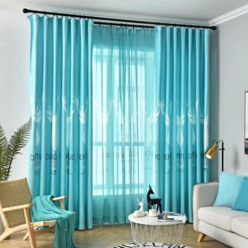 Yellow Blue Deer Print Blackout Curtains for Kitchen Living Room Bedroom Draperies Polyester Fabric Window Decoration
