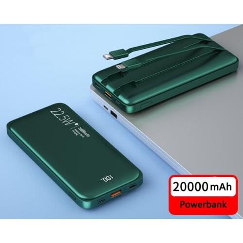 20000mAh Power Bank 22.5W Fast Charger Powerbank Built in Cable Portable Charger for Samsung S20 iPhone 12 X Xiaomi Poverbank