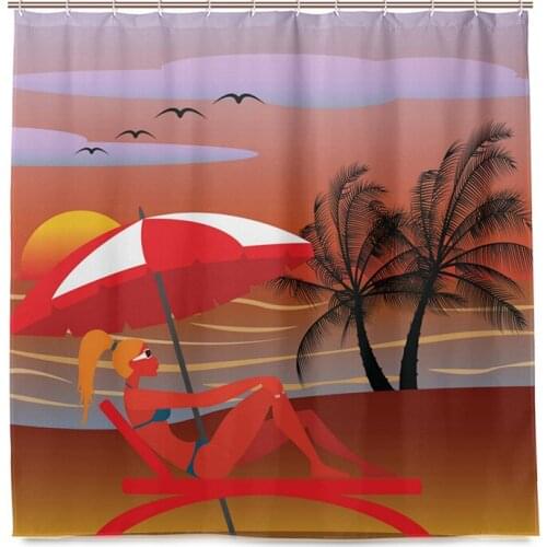 Hawaii Polyester Waterproof Shower Curtains Bathroom Accessory Sale Room Decor Beach Bath Screens With Plastic Hooks