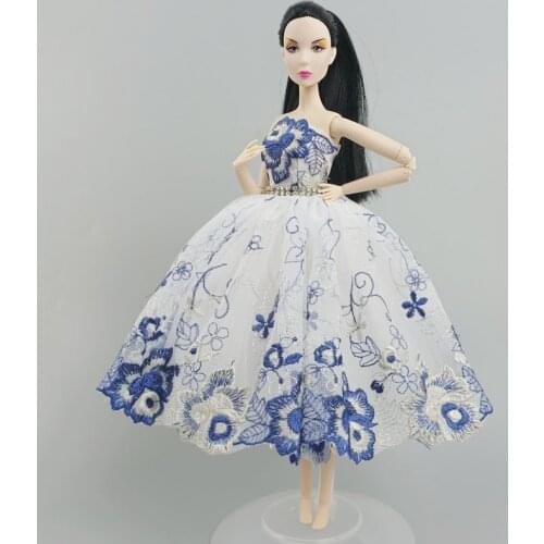 High Quality Blue Ballet Dress For Barbie Doll Outfits 1/6 Dolls Accessories Rhinestone Clothes 3-layer Skirt Ball Party Gown