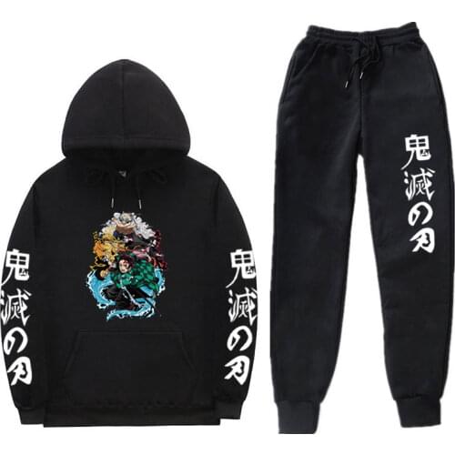 Japanese Anime Demon Slayer Winter Fashion New Men’s Hoodies + Pants Two-Piece sportswear hoodie Harajuku Casual Jogging Suits