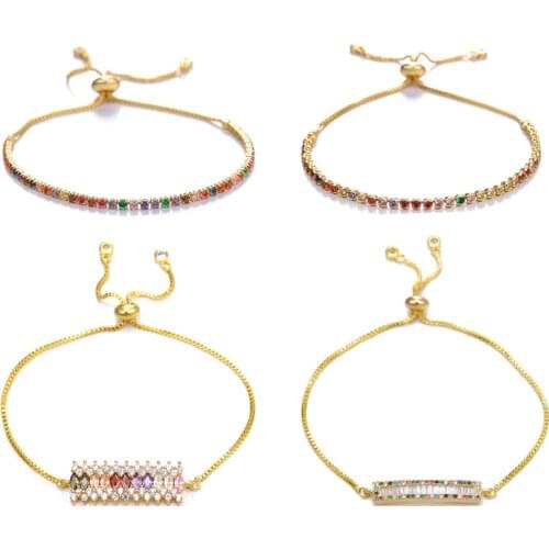 Juya Handmade Rainbow Austrian Crystals Claw Chains Bracelets For Women Adjustable Gold/ Fashion Charm Bracelets Supplies