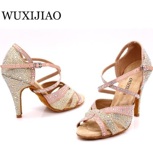 WUXIJIAO White, black, Sneakers Woman Dance Shoes For Jazz Salsa Latin Dancing Shoes Square Dance Shoes Rhinestone Fresh Color