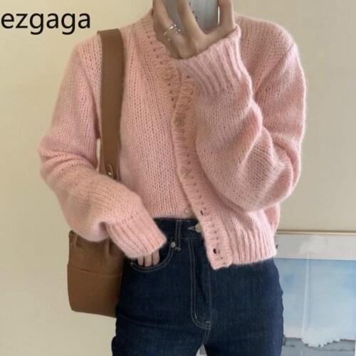 Ezgaga Knitted Cardigan Sweater Women Korean Vintage 2020 Autumn Winter Fashion V-Neck Solid Long Sleeve Outwear Tops Female