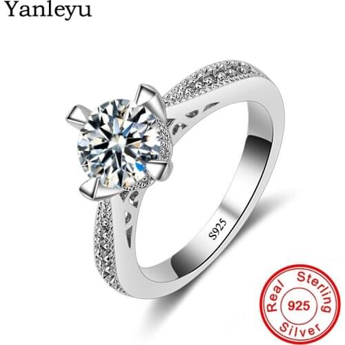 Yanleyu Wholesale Price Classic 1 Carat Round CZ Diamant Wedding Rings for Women Pure Solid 925 Silver Ring Stamped S925 PR167