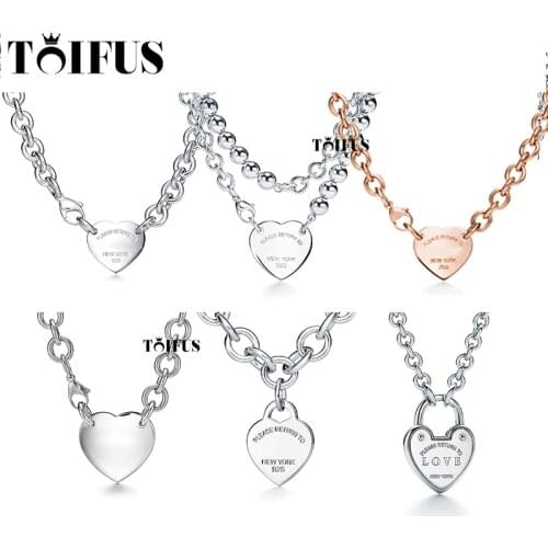 Tif New 925 Silver Pendant Necklace Female Big Love Jewelry Exquisite Craftsmanship With Official Logo Blue Heart Wholesale