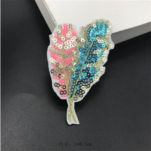 20Pieces Sequins Leaf Applique Clothing Embroidery Patch Fabric Sticker Iron On Patch Craft Sewing Repair Embroidered BJ0253