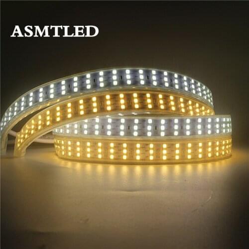 220V 276Led/m SMD 2835 LED Strip Three Row Waterproof White Warm White Flexible Led Strip Light With EU Plug For Home Decoration