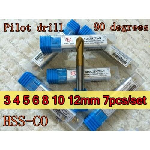 3 4 5 6 8 10 12mm 7pcs/set 90 degrees HSS-Co5% M35 Titanium coating Pilot drill center drill Process stainless steel and steel