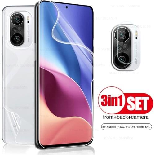 3-in-1 front+back hydrogel film for xiaomi poco f3 redmi k 40 k40 pro plus k40pro+ full screen camera protectors cover,not glass