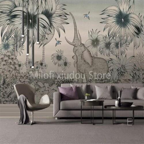 Milofi custom 3D wallpaper mural medieval tropical jungle elephant flying bird living room bedroom background wall decoration wa