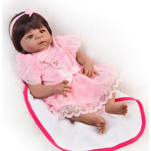 55cm Full Body Silicone Reborn Baby Black girl reborn babies Doll Toys 22inch Bebes reborn bonecas Bathe Toy xmas Gift