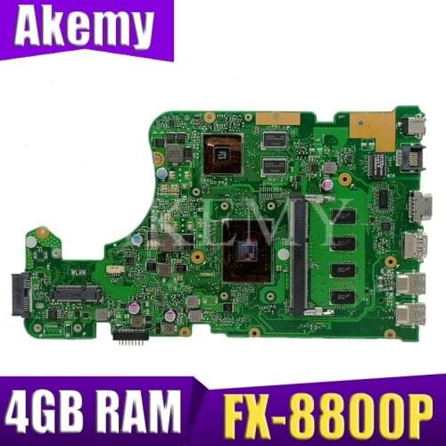 Akemy For ASUS X555YI X555D A555D X555Y X555DG Laotop Mainboard X555DG Motherboard with FX-8800P 4GB RAM