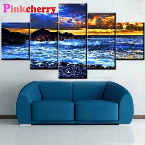 Diamond painting mosaic patterns,full round square Multi seascape with sunset 5 Pieces embroidery 5D DIY Diamant painting P15