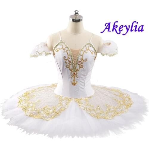 Performance tutus white gold Ballet Tutu professional ballet dress for girls competition Stage Pancake Tutu platter Skirt JN0259