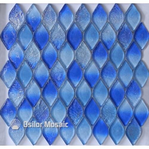 Free shipping mediterranean sea rhombus pattern blue glass crystal mosaic tile for bathroom or living room wall tile