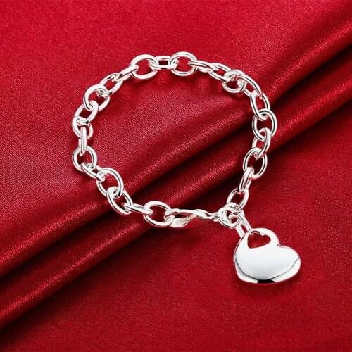 New Trendy Style 925 Sterling Silver Cute Heart Bracelets for Women Free Shipping