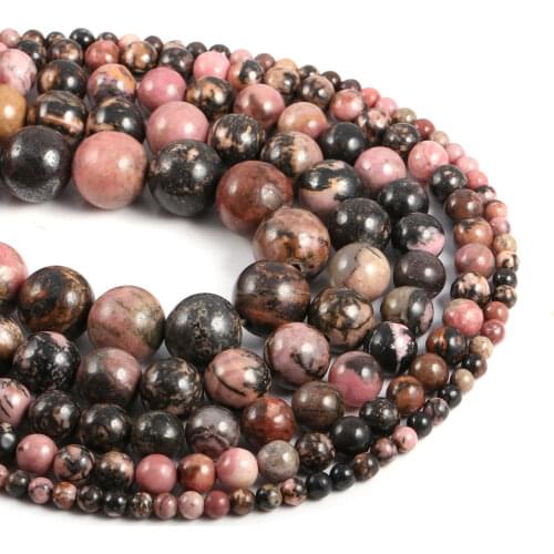 Natural Black Line Rhodochrosite Stone Beads Round Loose Beads for DIY Necklace Bracelet Jewelry Making Accessories Strand 15